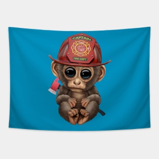 Cute Baby Monkey Firefighter Tapestry