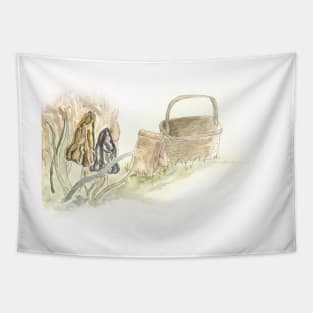 Morel Hunting Watercolor Illustration Tapestry