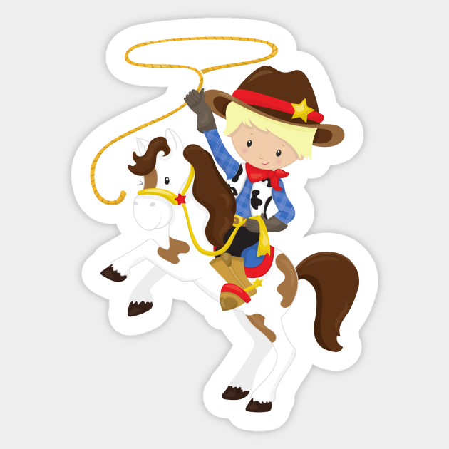 Cowboy, Sheriff, Horse, Lasso, Western, Blond Hair - Cowboy - Sticker