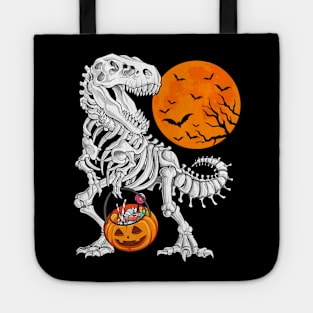 Halloween Boys Dinosaur Skeleton T rex Scary Pumpkin Moon Tote