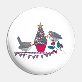 Happy Holiday Birds Pin