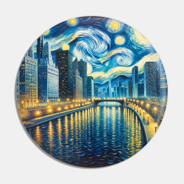Chicago Riverwalk Starry Night - Beautiful Iconic Places Pin by Edd Paint Something