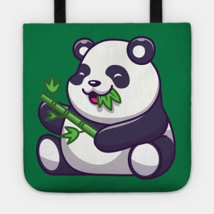 Cute Panda Eating Bamboo Leaf Cartoon Tote