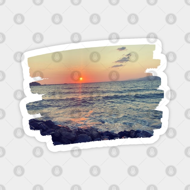 Beautiful photography of ocean waves and sunset sky landscape Aegean sea nature lovers Magnet by BoogieCreates