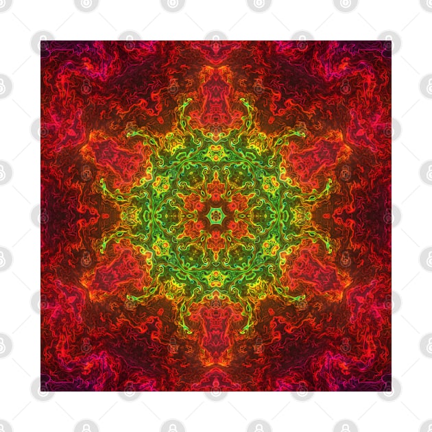 Psychedelic Kaleidoscope Flower Green and Red by WormholeOrbital