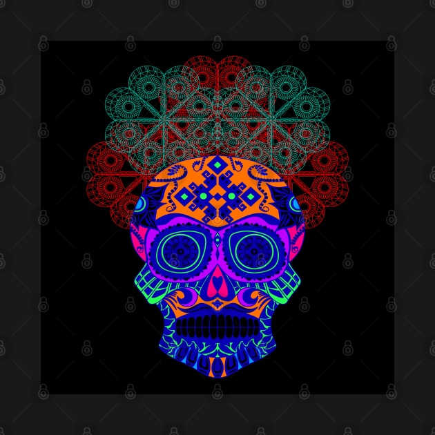 ñanduti night light ecopop skeleton catrina head in street graffiti style art by jorge_lebeau