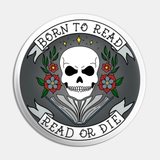 Read or Die Biker Skull in Grey Pin