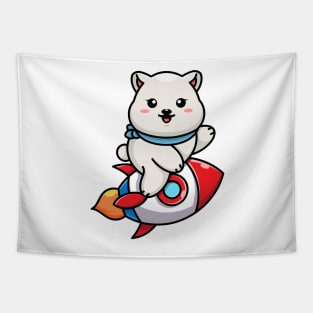 Cute polar bear riding rocket cartoon Tapestry