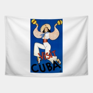 Vintage Travel Poster Visit Cuba Tapestry