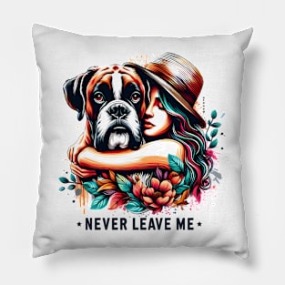 Woman Hugging Bulldog in Hat Pillow