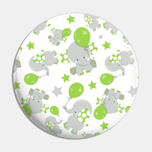 Pattern Of Elephants, Cute Elephants - Green Gray Pin