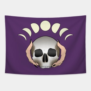 Moon Phase Skull Light Skin Tapestry