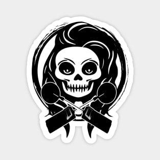 Female Detectorist Skull and Detector Black Logo Magnet