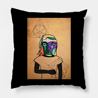 FemaleMask NFT with AbstractEye Color and GreenSkin Color - Unnamed Pillow