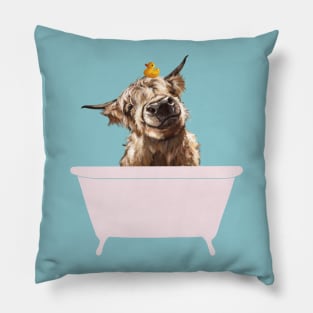 Playful Highland Cow in Bathtub Pillow