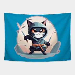 Cat Ninja Blue Tapestry