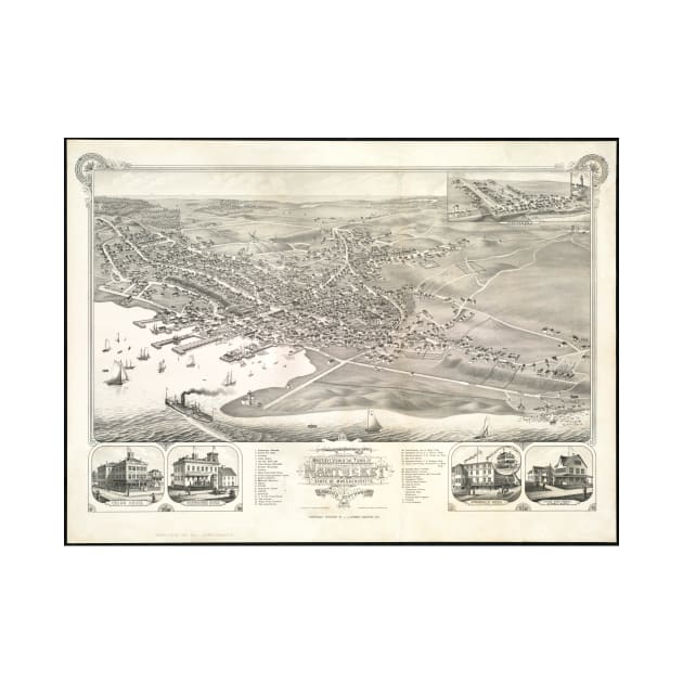 Vintage Pictorial Map of Nantucket (1881) by Bravuramedia