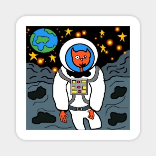 weird Astronaut cat on the moon Magnet