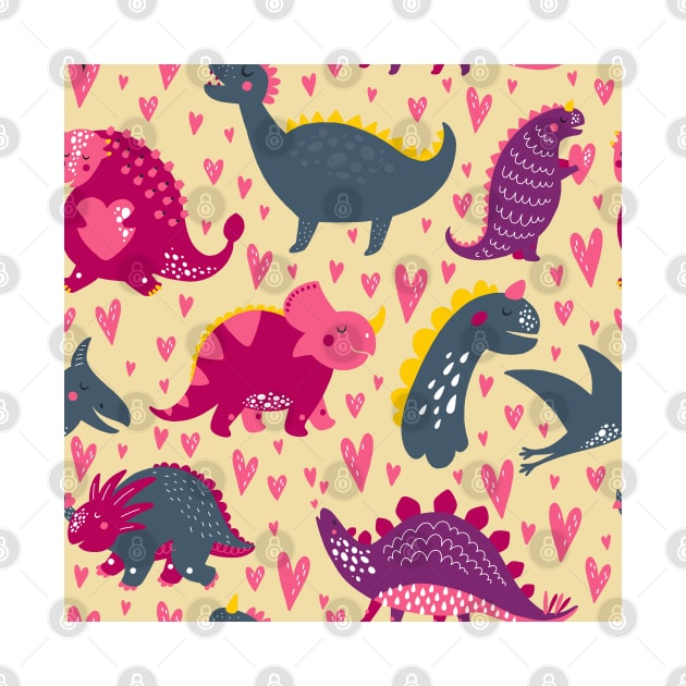 Fun Dinosaur Pattern Pink Back to School by DesignBoomArt
