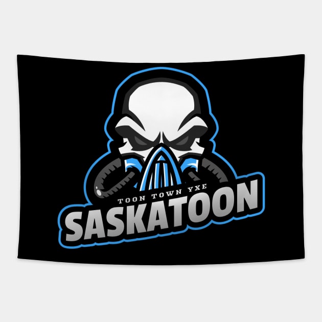 Masked Resilience Saskatoon Skull Logo Tapestry by Stooned in Stoon