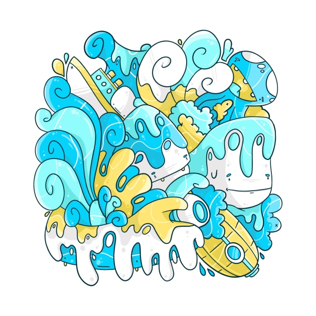 Cute Stormy Sea Whale Doodle by Jamsey Doodles