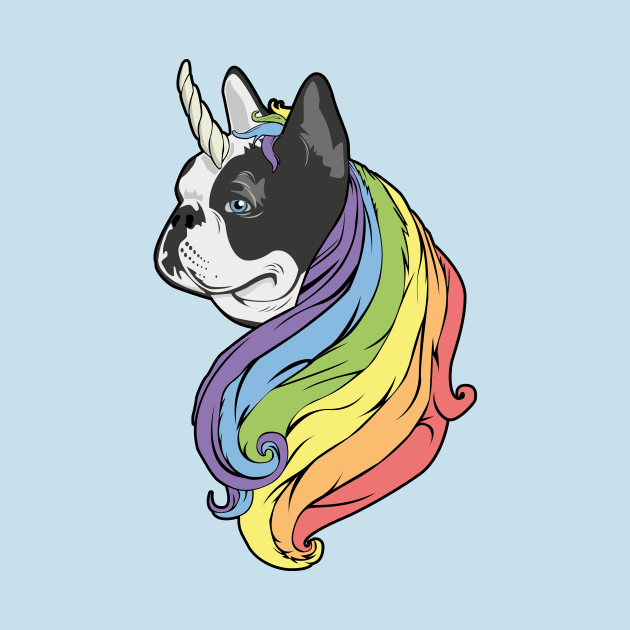 Frenchie with Rainbow mane and unicorn horn by BOEC Gear