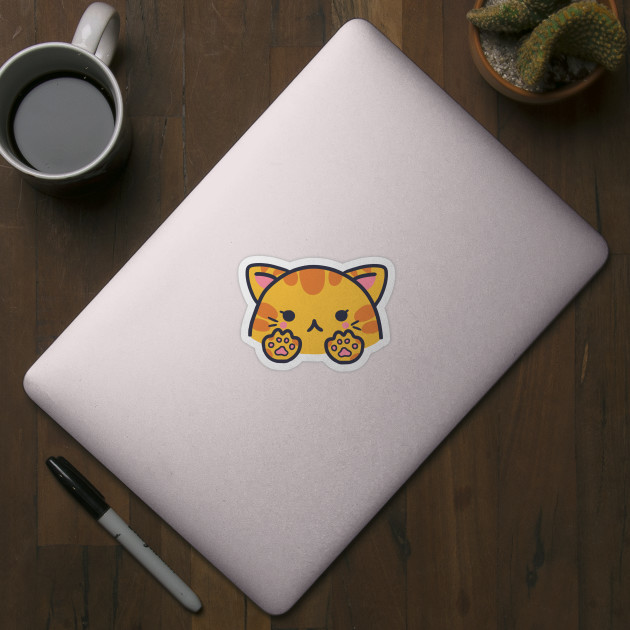 Cute Kawaii Kitty Cat Icon - White Orange Vinyl Decal Sticker