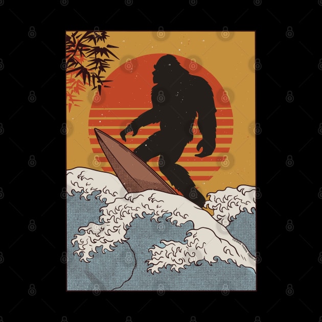 Japanese Vintage Kanagawa Art - Surfing Bigfoot Hanging Ten by Dibble Dabble Designs