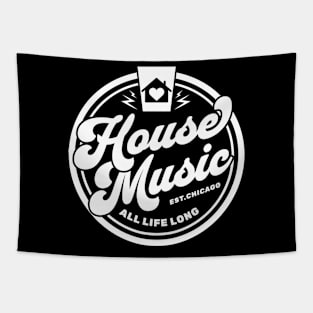 HOUSE MUSIC  - Circle Heart House logo (white) Tapestry