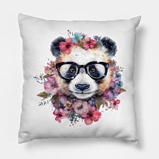 Watercolor Floral Panda Pillow
