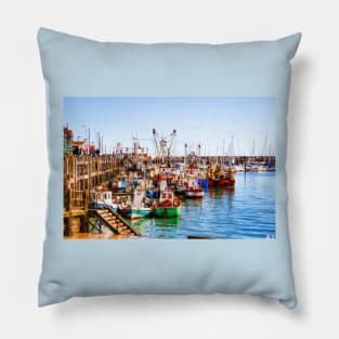 Scarborough Harbour Fishing Boats Pillow