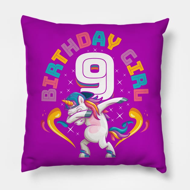 Dabbing Unicorn Birthday Girl 9 Years Old Pillow by aneisha