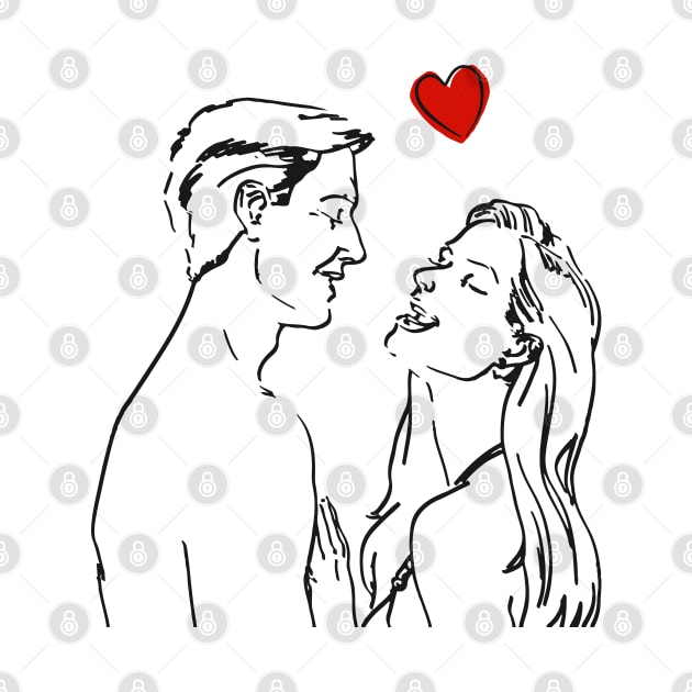 Romantic couple art print, minimalist line drawing of a man and woman, romantic drawing, couple art by Modern Art