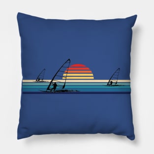 Windsurfing Retro Sunset Vintage stripe racing windsurfer Pillow