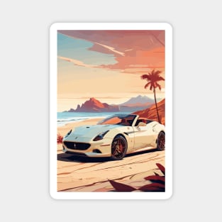 White Italian Car Sea Side Poster Magnet