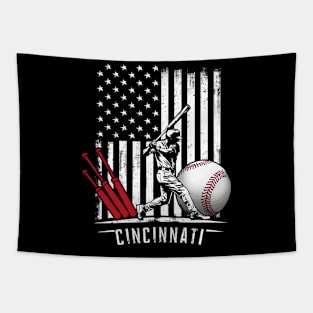 Cincinnati Baseball Fans American Flag Distressed Tapestry