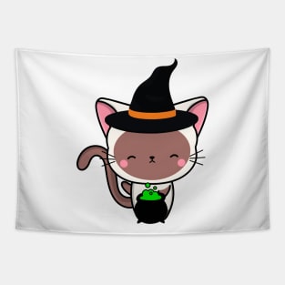 Cute white cat is a witch Tapestry