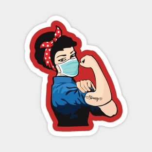 Pin Up Girl Black Hair Wearing Mask with Strong Tattoo Magnet