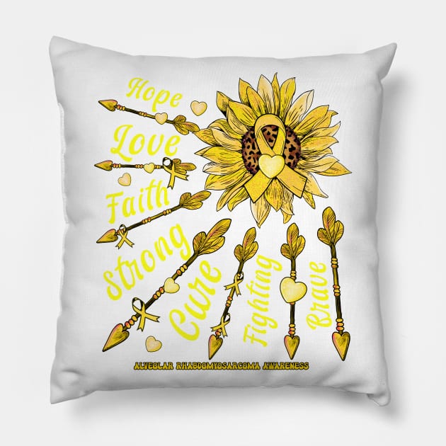 Alveolar Rhabdomyosarcoma Awareness - Sunflower leopard faith love fight Pillow by Glyndaking568