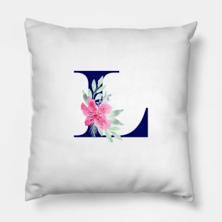 Watercolor Floral Letter L in Navy Pillow