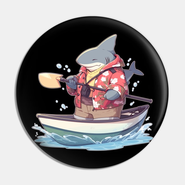 Super Cute Shark Standing in a Canoe Pin by DanielLiamGill