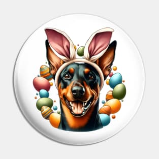 German Pinscher Celebrates Easter with Bunny Ears Pin