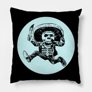 Halloween, Calavera with Machete - Pale Blue and Black Pillow