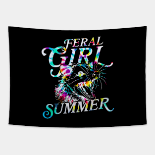 feral girl summer funny possum tie dye Tapestry