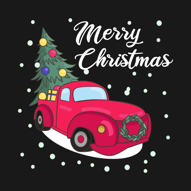 Merry Christmas Retro Vintage Red Truck by Soema