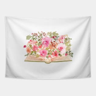 Watercolor Book with Pink Florals Tapestry