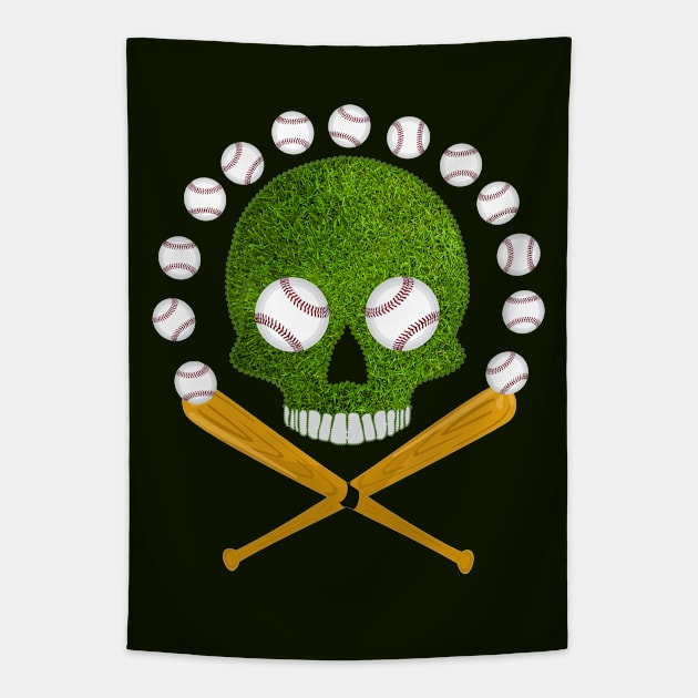 Baseball Sport Skull Tapestry by Nuletto