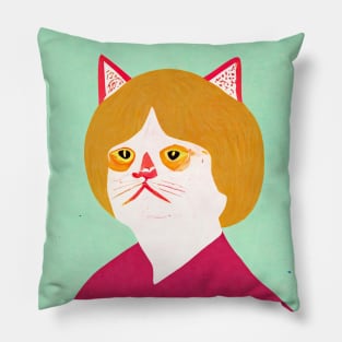 Merkel Cat Retro Poster Vintage Art Kanzler Wall Merkel Pink Illustration Pillow