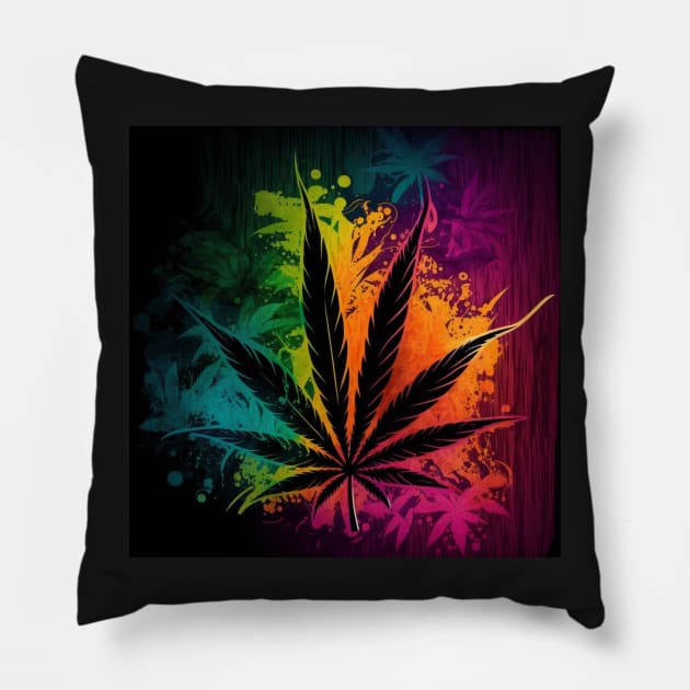 Cosmic Pot Leaf Splatter Paint Pillow by TheArtfulAllie