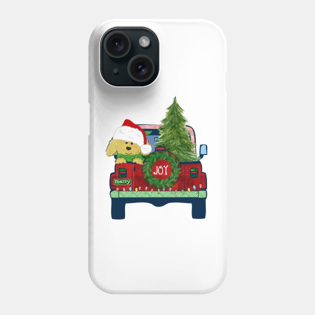 Cute Christmas Golden Doodle Jeep Bringing Home Tree Phone Case by emrdesigns